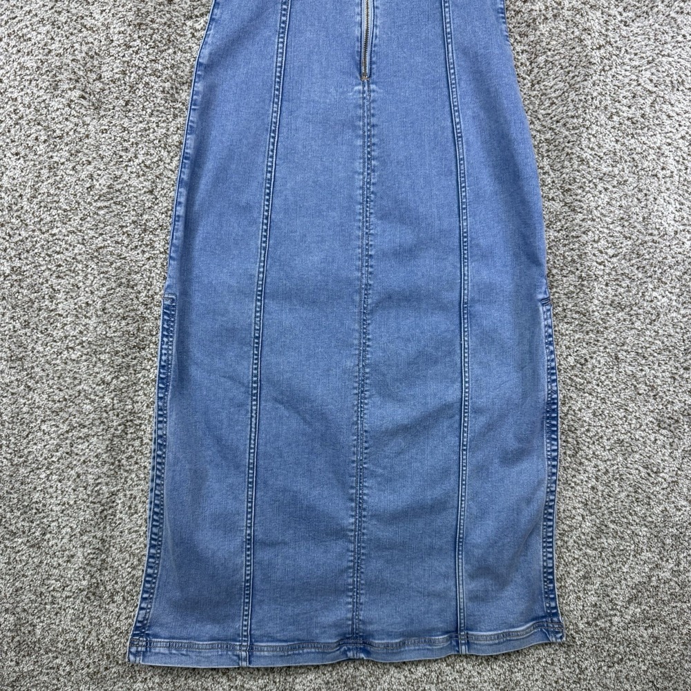 American Eagle Denim Dress Women's 6 Blue Maxi Scoop Neck Sleeveless Side Slit - Picture 8 of 16